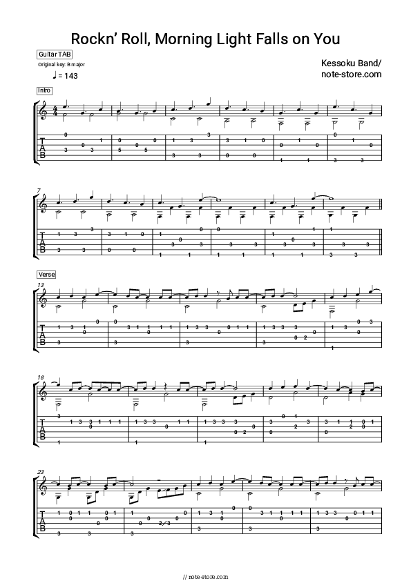 kessoku band Rockn’ Roll, Morning Light Falls on You guitar chords