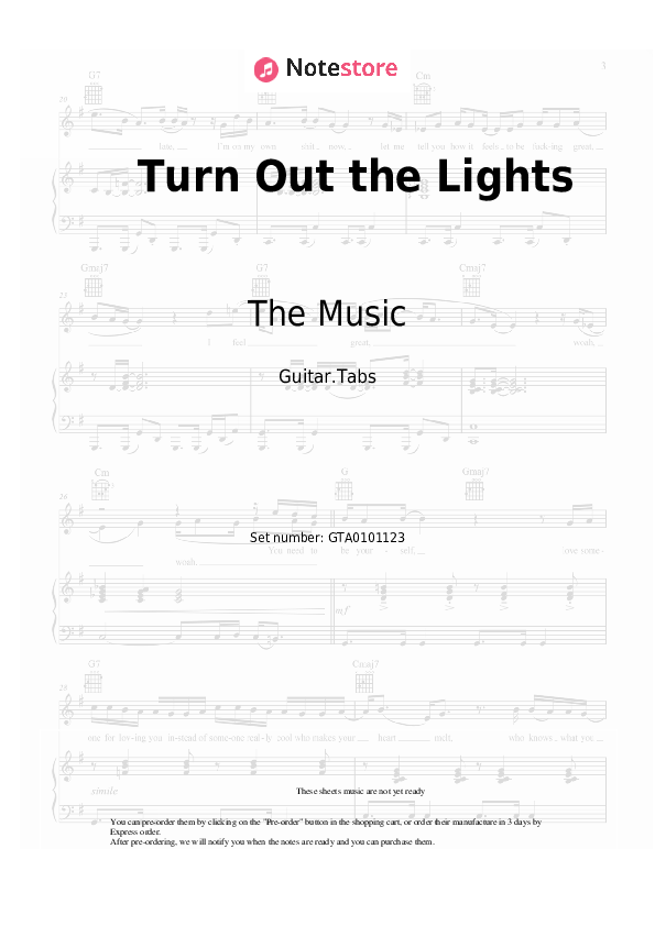 The Music Turn Out the Lights chords, guitar tabs in NoteStore