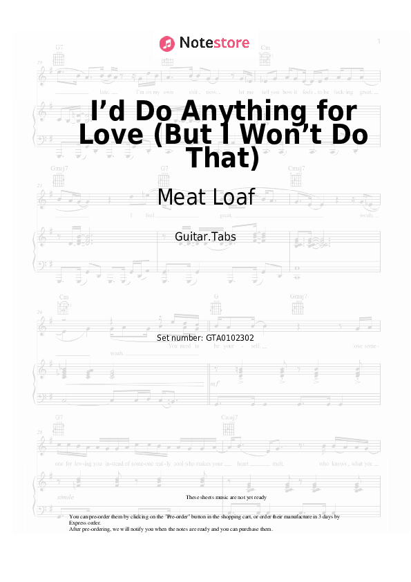 Meat Loaf I’d Do Anything for Love (But I Won’t Do That) guitar chords and tabs in NoteStore