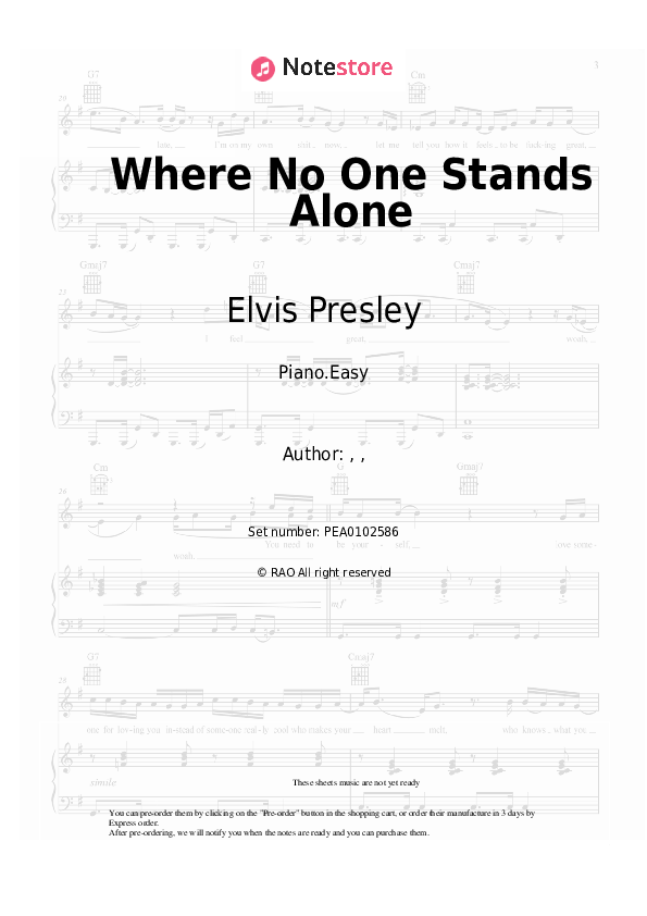 Where No One Stands Alone piano sheet music easy Elvis Presley in Note