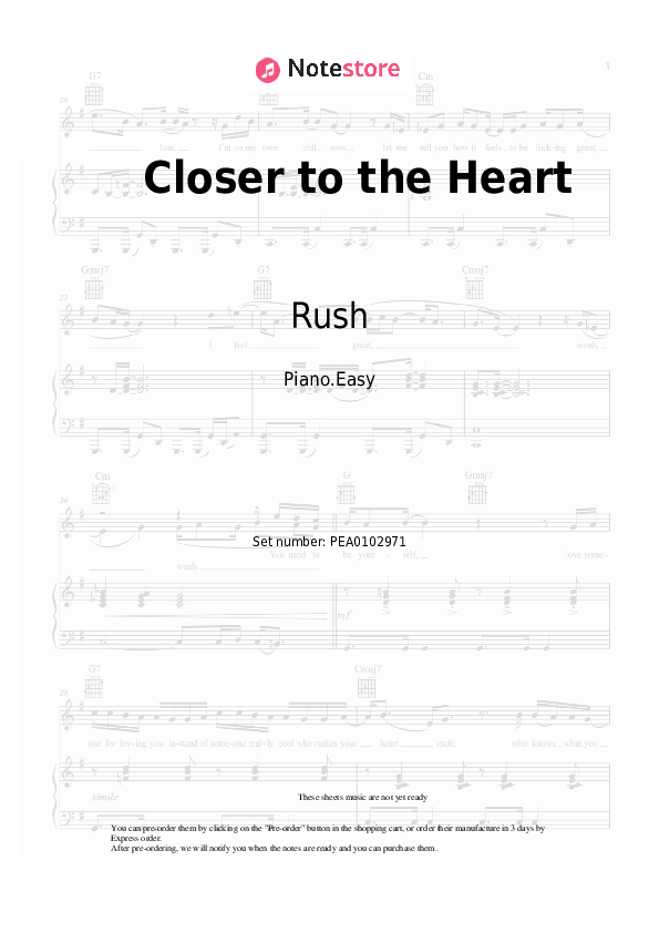 Rush Closer to the Heart piano sheet music in Piano