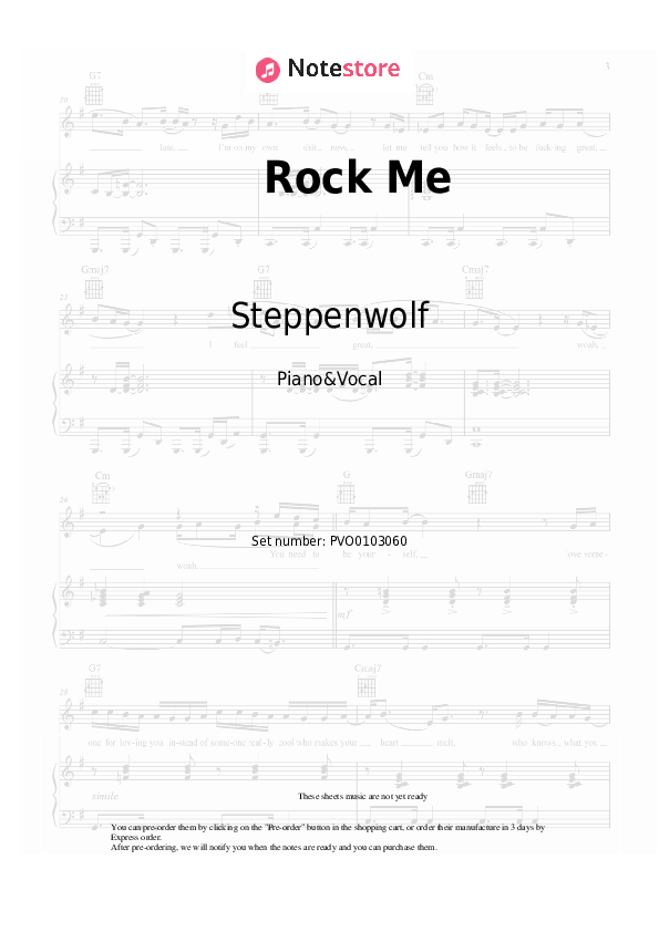 Rock Me piano sheet music and voice Steppenwolf in Piano&Vocal SKU PVO0103060