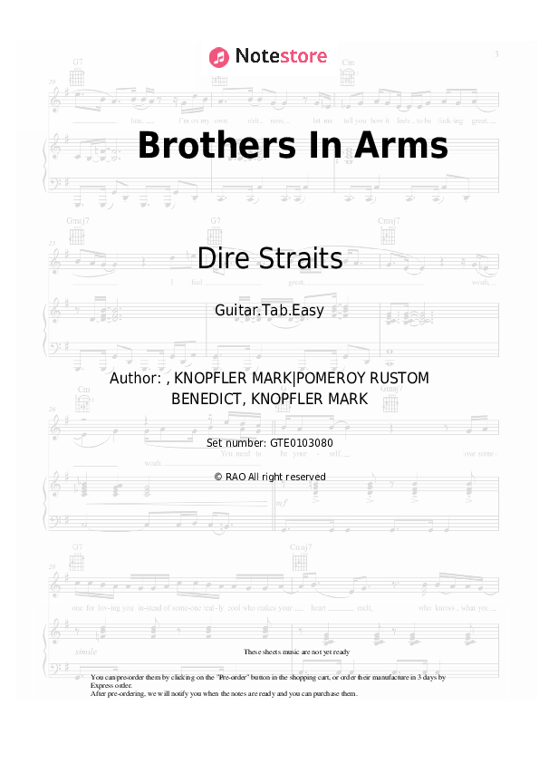 Dire Straits Brothers In Arms guitar chords and tabs in NoteStore