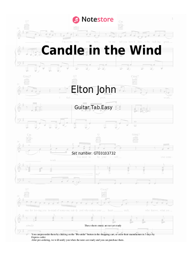 Candle in the Wind tabs easy guitar Elton John in Guitar.Tab.Easy SKU GTE0103732