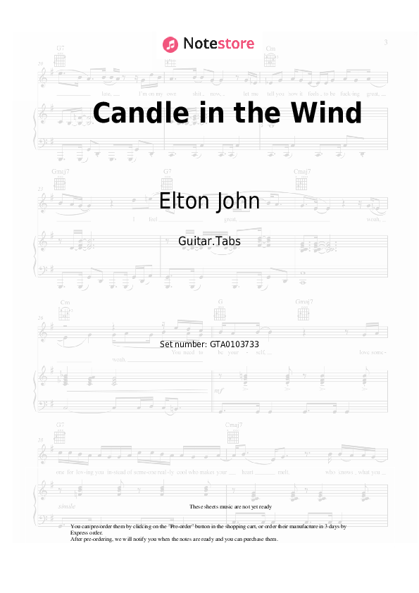 Elton John Candle in the Wind guitar chords and tabs in NoteStore