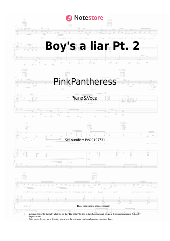 Boy's a liar Pt. 2 piano sheet music and voice PinkPantheress in Note