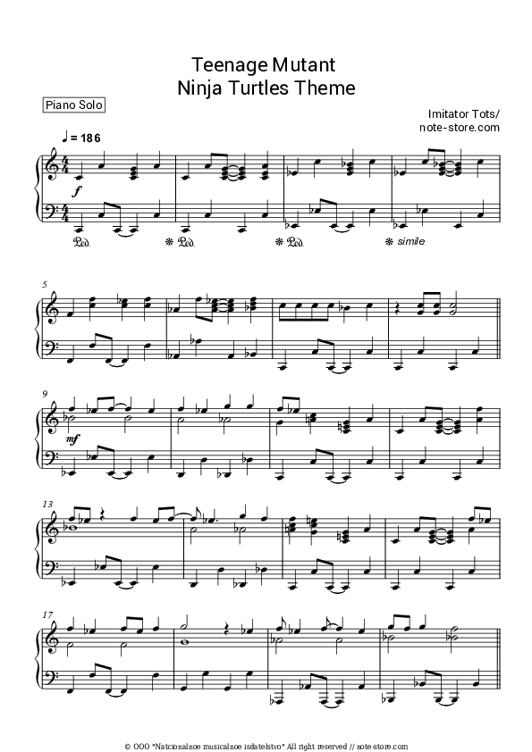 Imitator Tots Teenage Mutant Ninja Turtles theme piano sheet music in