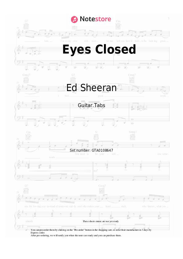 Ed Sheeran Eyes Closed guitar chords and tabs in