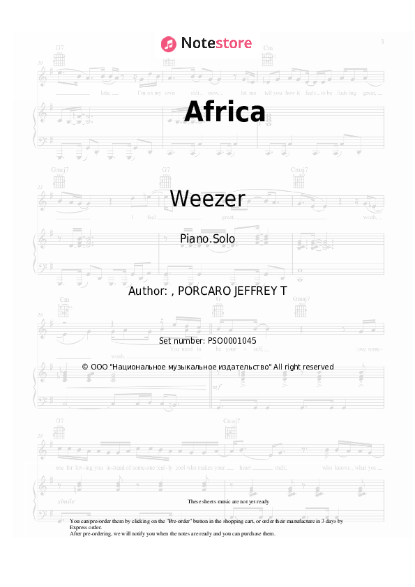 Africa piano sheet music Weezer in Piano.Solo SKU