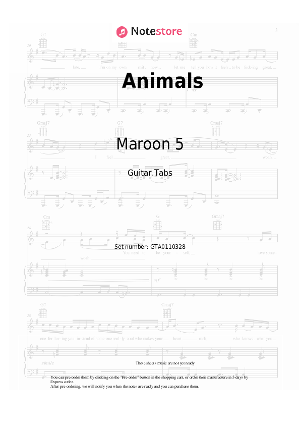 Maroon 5 Animals guitar chords and tabs in Guitar