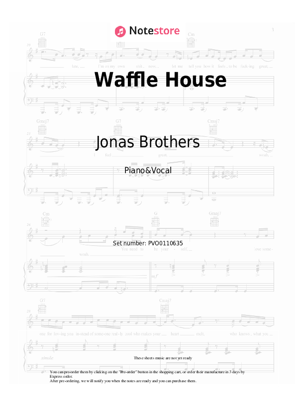 Jonas Brothers Waffle House piano sheet music in