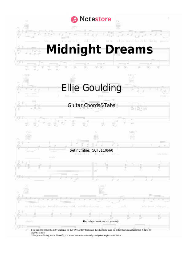 Ellie Goulding Midnight Dreams guitar chords and tabs in NoteStore