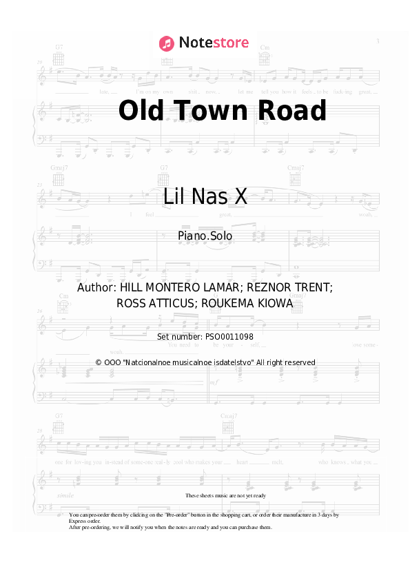 Lil Nas X Old Town Road piano sheet music in Piano