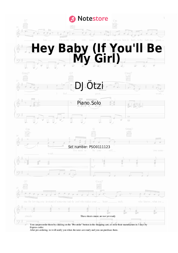 DJ Ötzi Hey Baby (If You'll Be My Girl) piano sheet music in Note