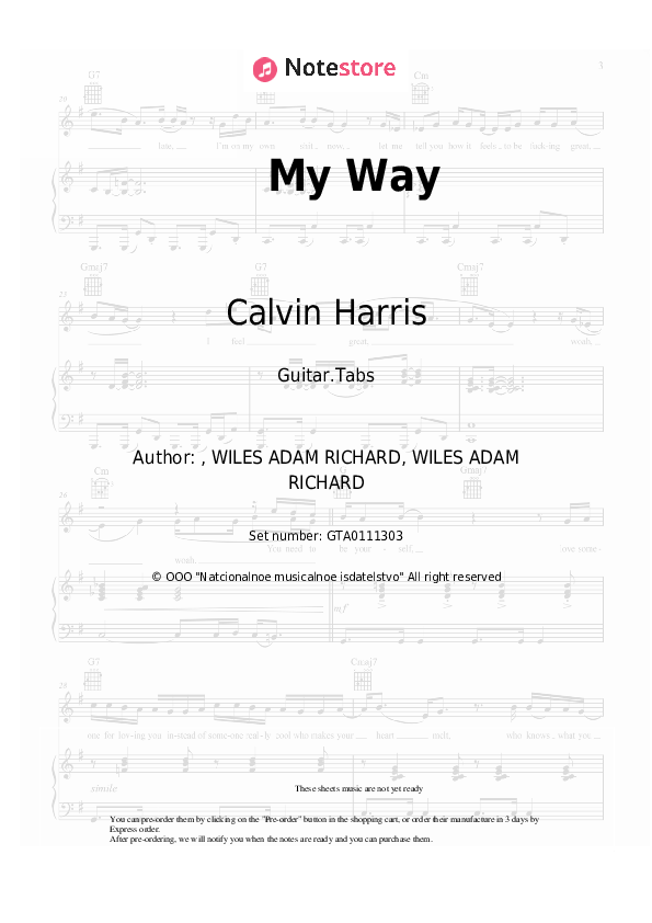 Calvin Harris My Way guitar chords and tabs in