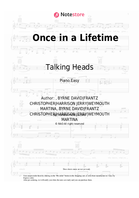 Talking Heads Once in a Lifetime piano sheet music in