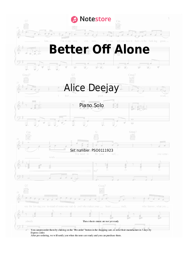 Alice Deejay Better Off Alone piano sheet music in Piano.Solo SKU PSO0111923