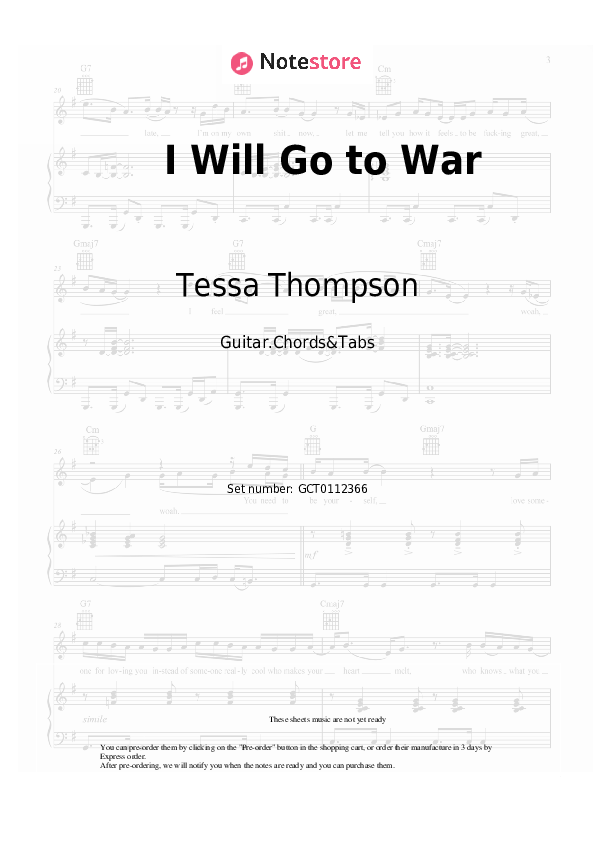 Tessa Thompson I Will Go to War sheet music for piano download