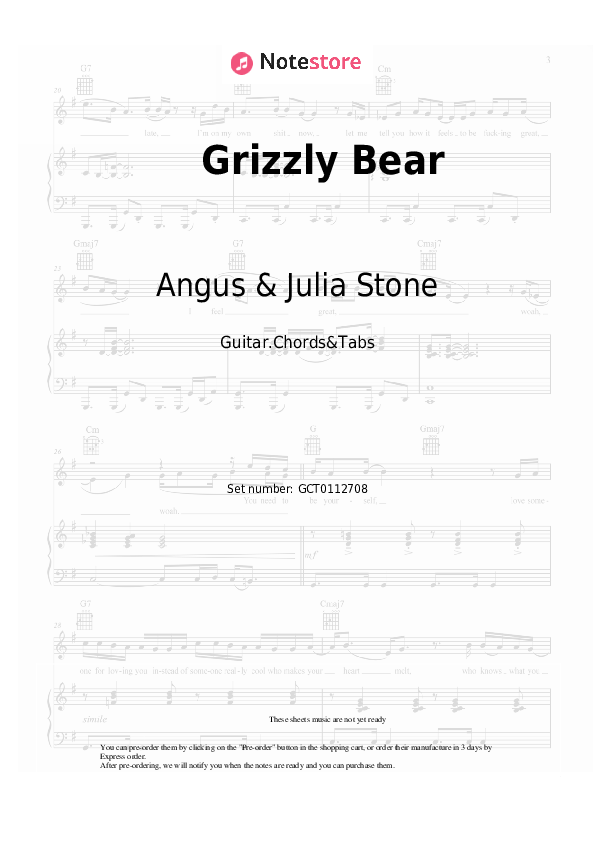 Angus & Julia Stone Grizzly Bear guitar chords and tabs in NoteStore
