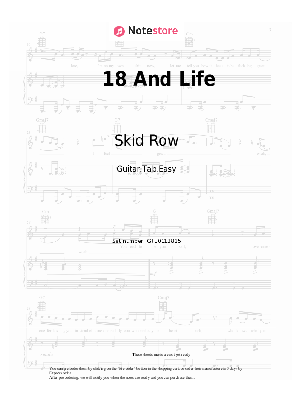 Skid Row 18 And Life guitar chords and tabs in