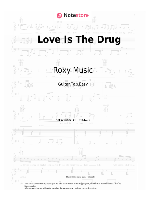 Roxy Music Love Is The Drug sheet music for piano download Guitar
