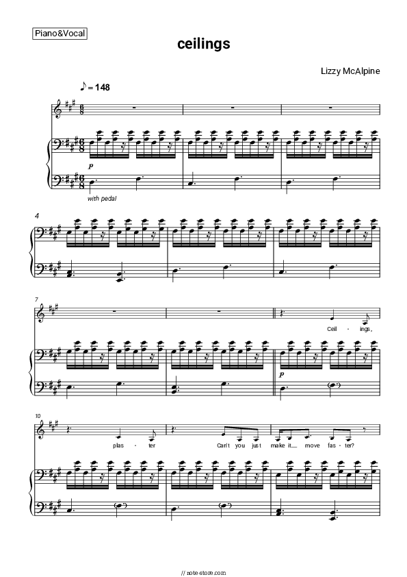 Lizzy McAlpine ceilings sheet music for piano with letters download