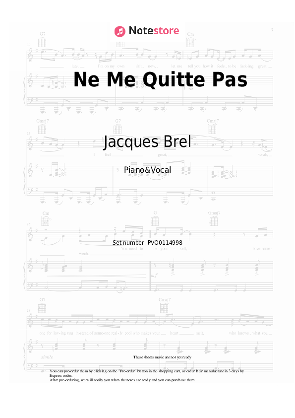 Ne Me Quitte Pas piano sheet music and voice Jacques Brel in NoteStore
