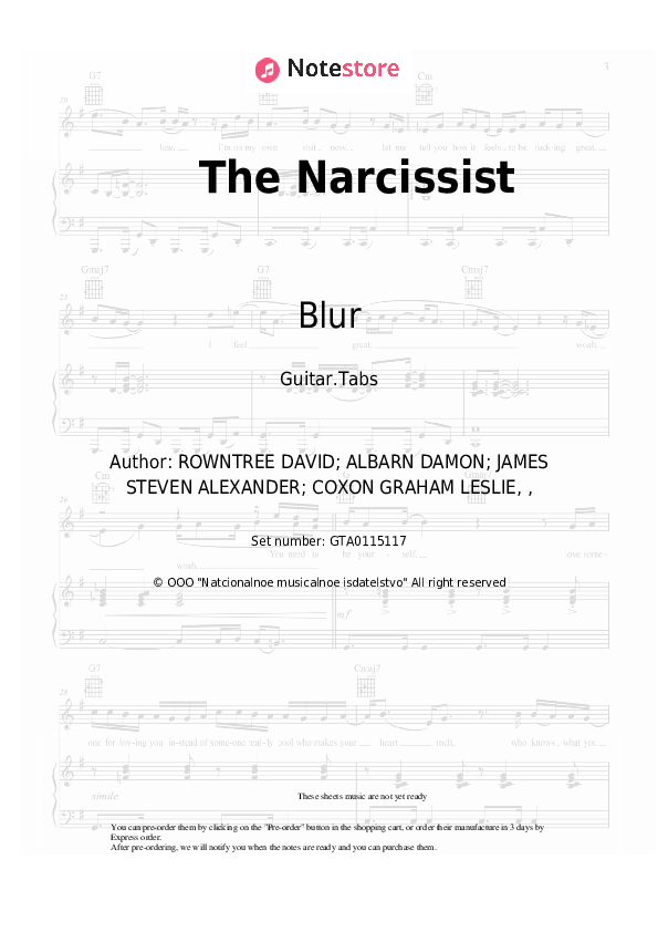 Blur The Narcissist guitar chords and tabs in Guitar