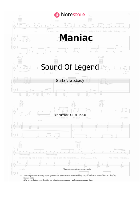 Sound Of Legend Maniac chords, guitar tabs on Guitar