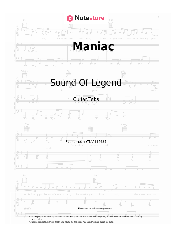 Sound Of Legend Maniac chords, guitar tabs in NoteStore (Guitar