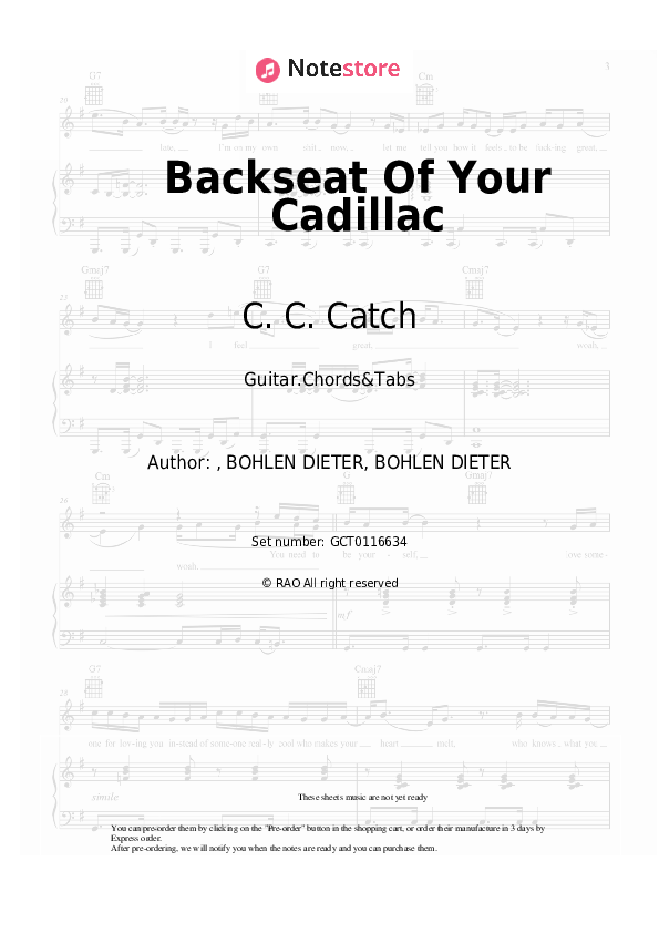 C. C. Catch Backseat Of Your Cadillac sheet music for piano download