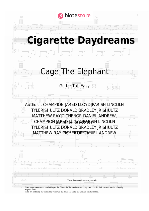 Cage The Elephant Cigarette Daydreams guitar chords and tabs in Guitar.Tab