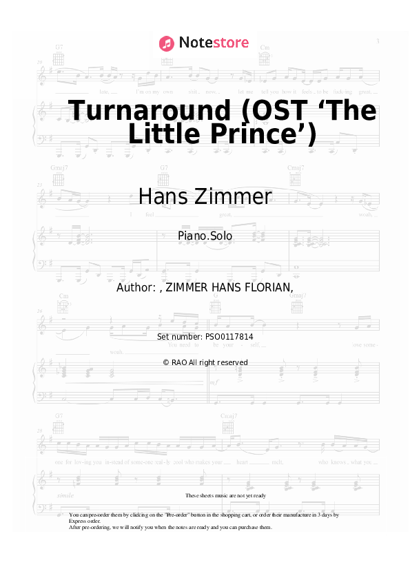Turnaround (OST ‘The Little Prince’) piano sheet music Hans Zimmer