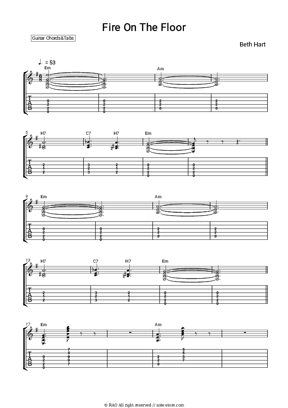 Beth Hart Fire on the Floor guitar chords and tabs in