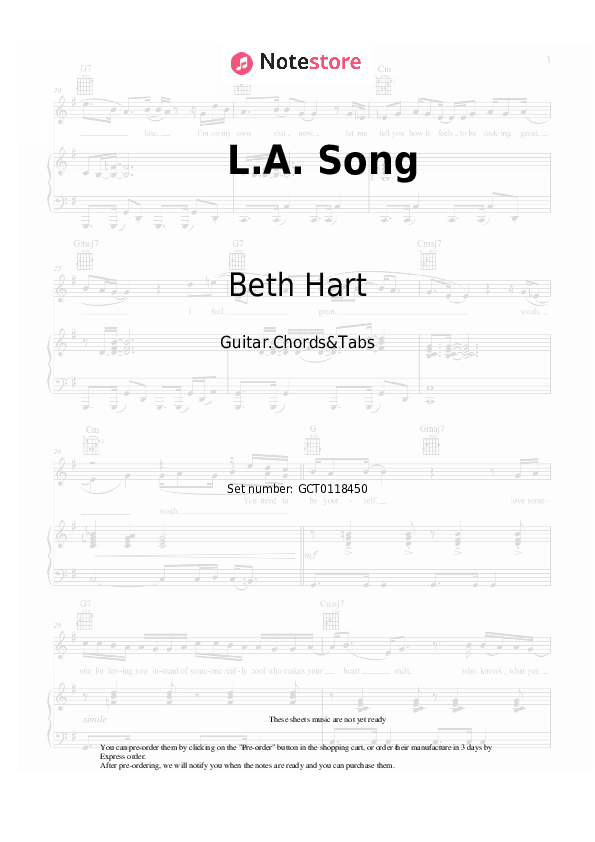 Beth Hart L.A. Song chords, guitar tabs on Guitar