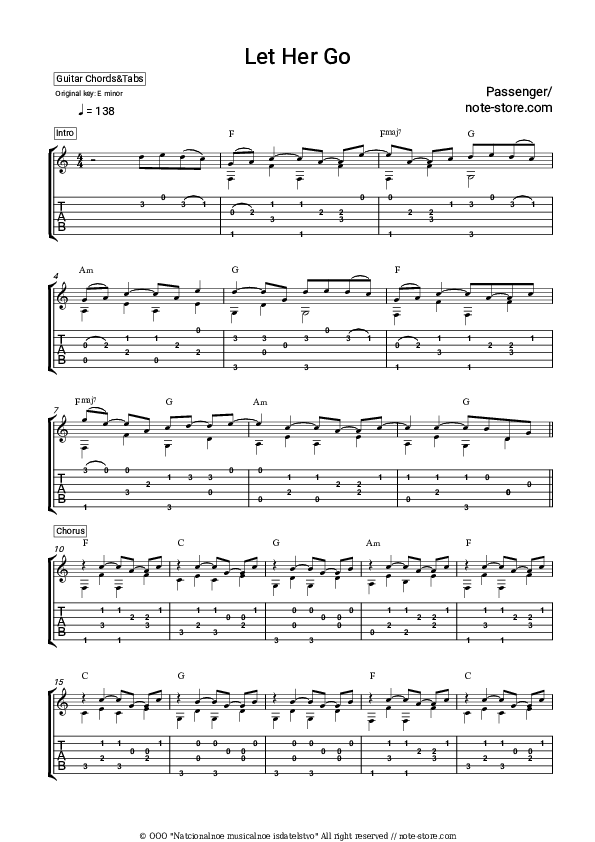 Passenger Let Her Go guitar chords and tabs in Guitar.Chords&Tabs SKU GCT0119063