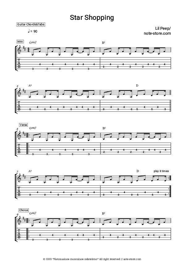 Lil Peep Star Shopping guitar chords and tabs in Guitar.Chords&Tabs SKU