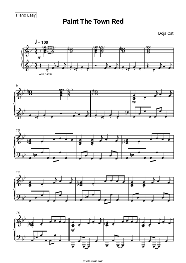 Paint The Town Red piano sheet music easy Doja Cat in