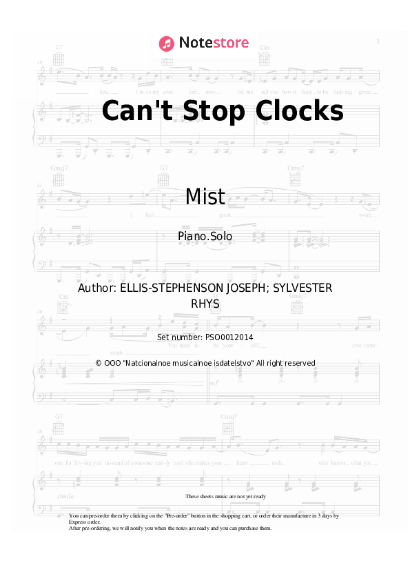 Mist Can't Stop Clocks piano sheet music on Piano