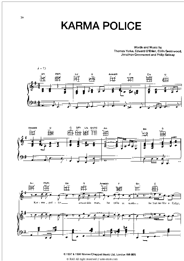 Radiohead Karma Police piano sheet music in Piano