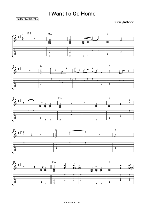 Oliver Anthony I Want to go Home sheet music for piano download