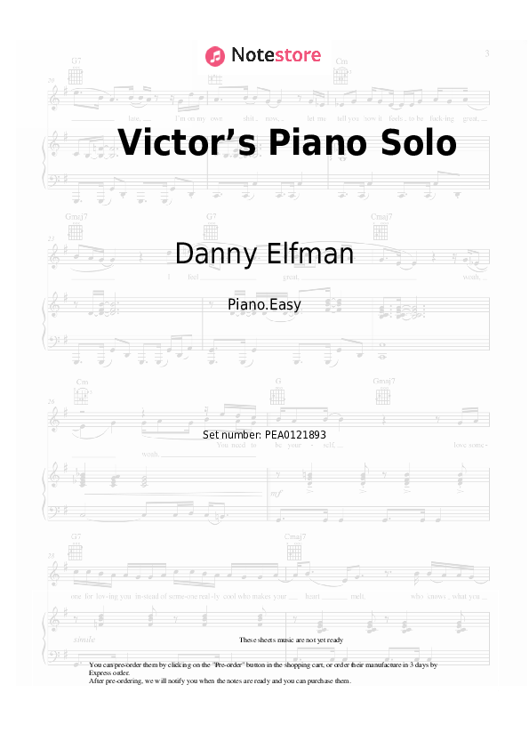 Danny Elfman Victor’s Piano Solo piano sheet music in
