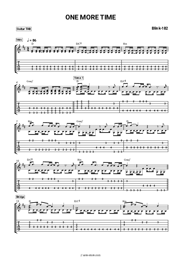 Blink182 ONE MORE TIME guitar chords and tabs in