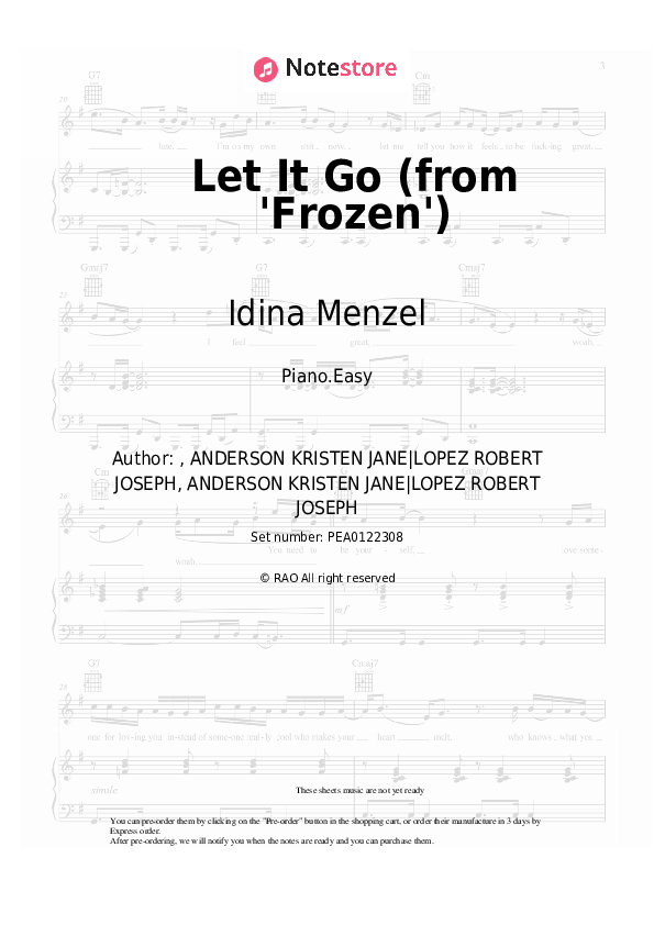 Idina Menzel Let It Go (from 'Frozen') piano sheet music in Note