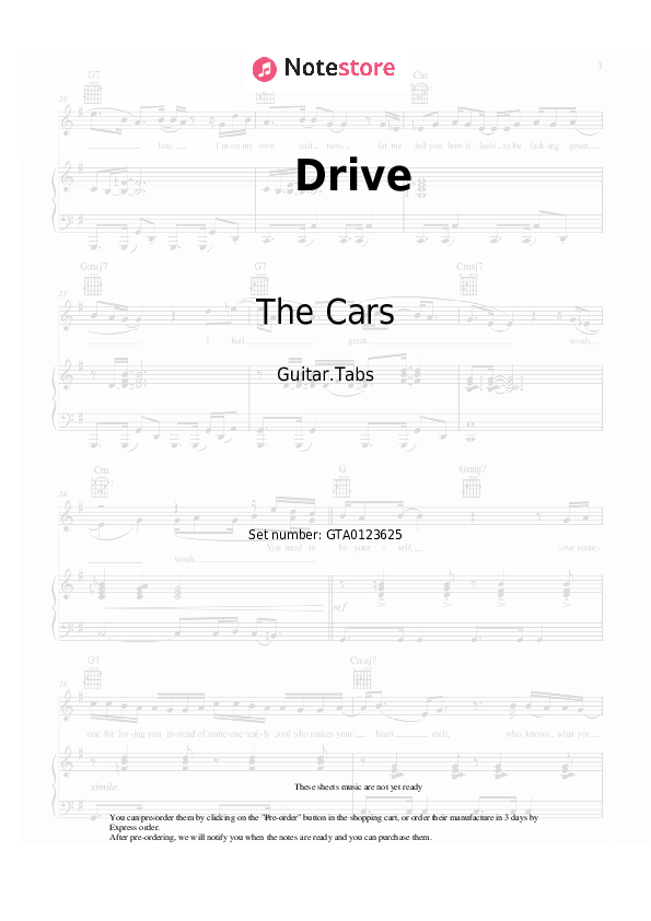 Drive tabs guitar The Cars in Guitar.Tabs SKU GTA0123625