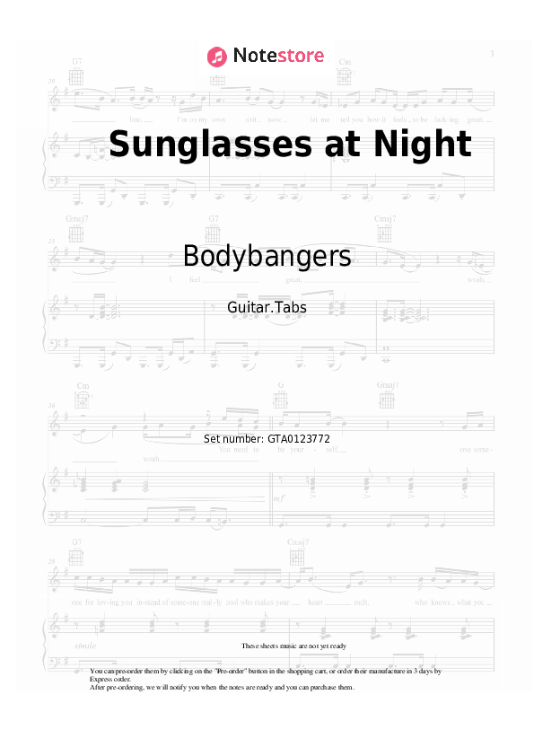 Bodybangers Sunglasses at Night guitar chords and tabs in NoteStore