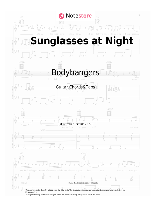 Bodybangers Sunglasses at Night guitar chords and tabs in NoteStore