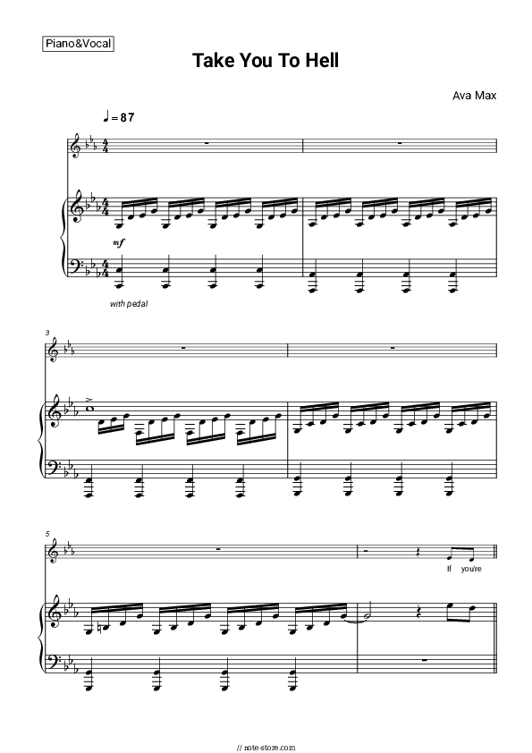 Take You To Hell piano sheet music and voice Ava Max in