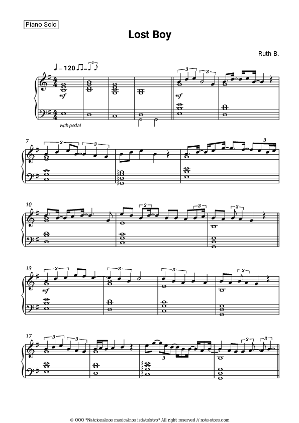 Ruth B. Lost Boy piano sheet music in Piano.Solo SKU PSO0124015