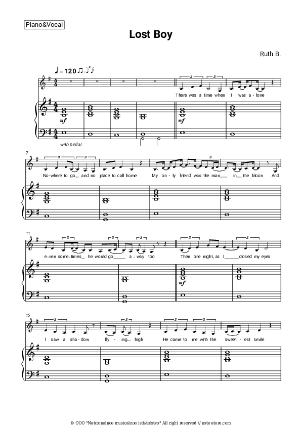 Ruth B. Lost Boy piano sheet music in Piano&Vocal